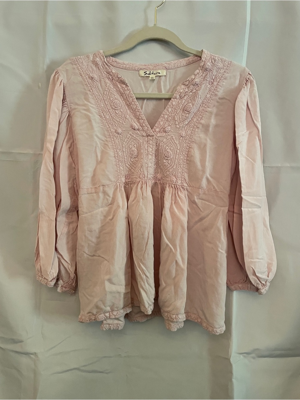 Solitaire L Soft Pink Embroidered Peasant Top Medieval Fairy Gypsy